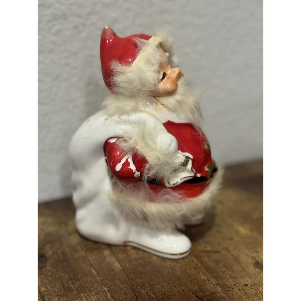 Santa Ceramic Bank 1959 Napco Bedford Ohio Vintage Made Japan Faux Fur Accent - Picture 2 of 15